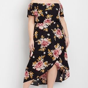 Maurices Plus Size Floral Wrap Maxi Dress XXL Womens off shoulder rayon layered